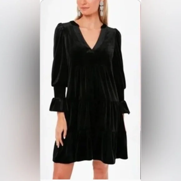 Tuckernuck Pomander Place black Kenzo tiered velvet bell sleeve dress, XL - Picture 5 of 5